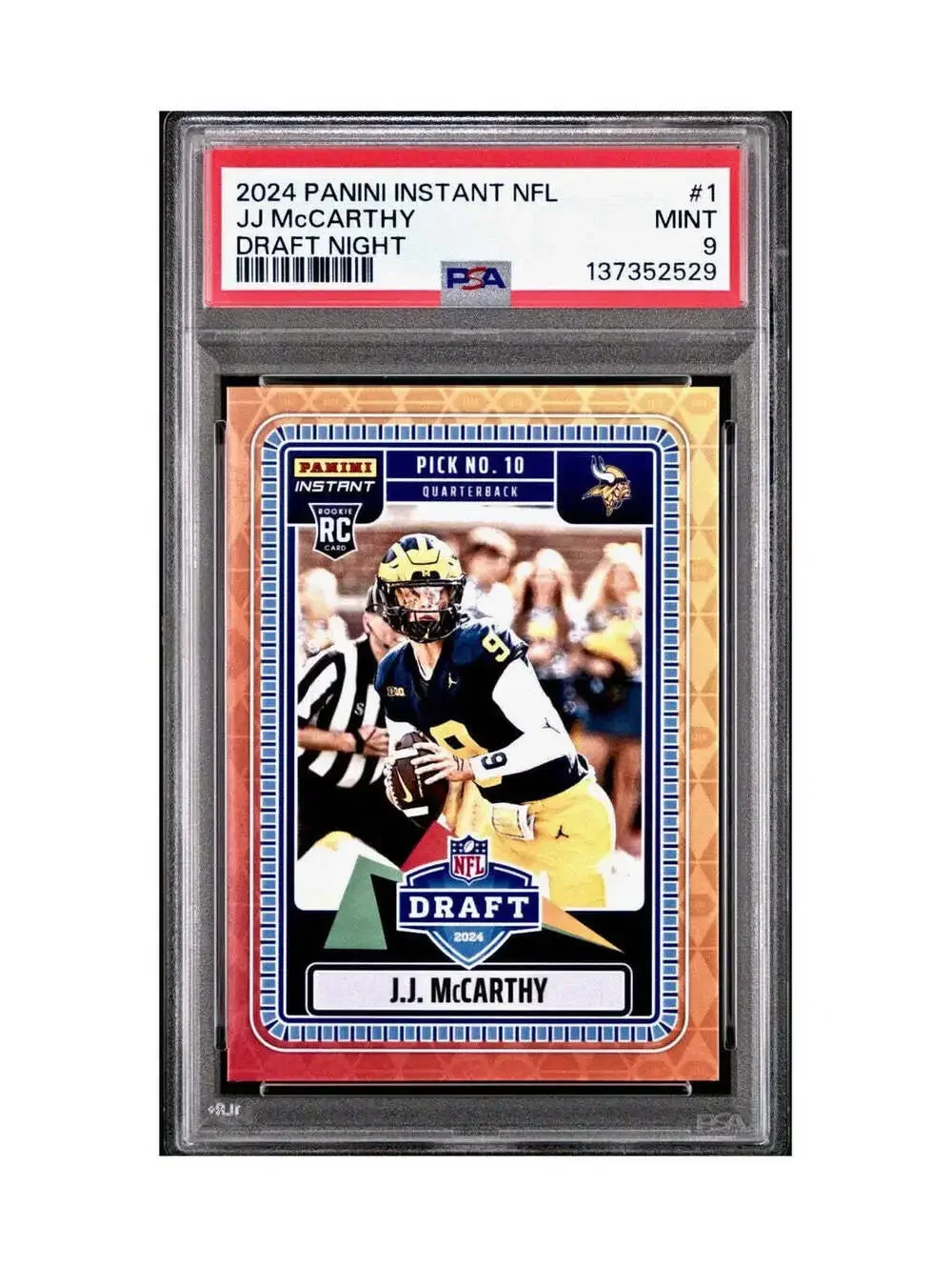 J.J. McCarthy 2023 Panini Instant Draft Night #NFLDN-1 PSA 9 Mint